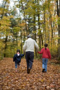 family walking in fall