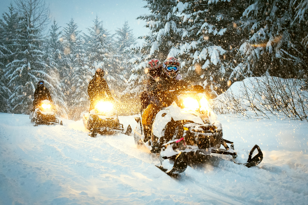 snowmobilers on a trail