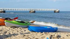 kayaks on beach