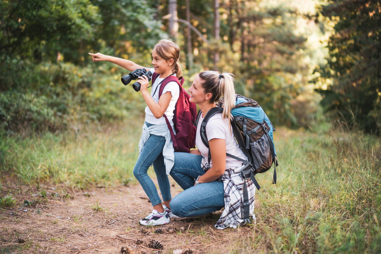 Mom and daughter hiking