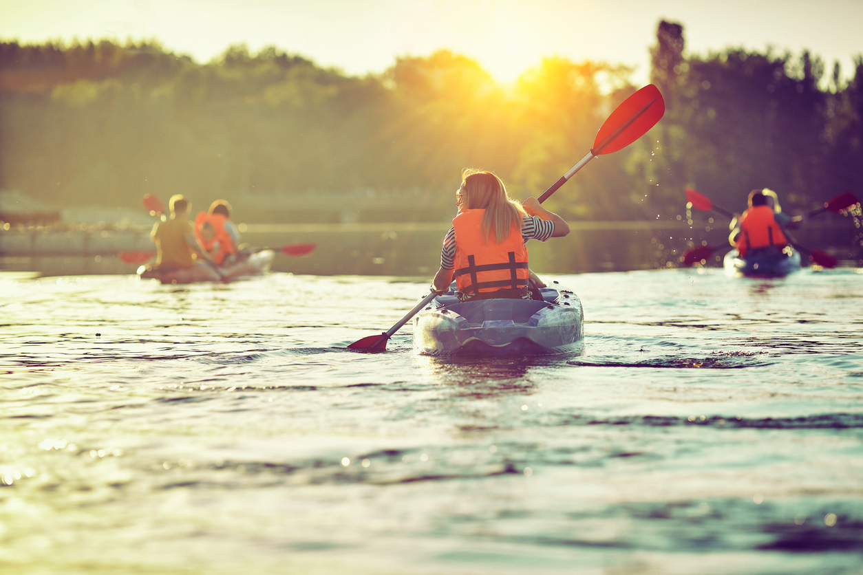 River paddling at sunrise