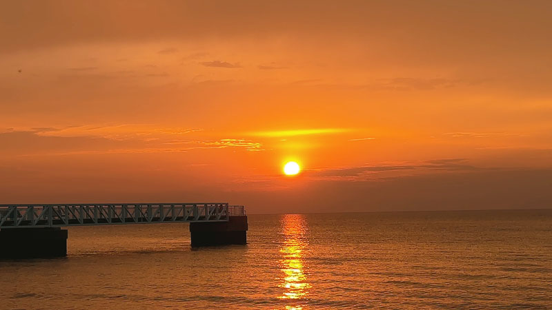 Sunrise over the pier on Lake Huron