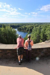 Hikers overlooking the AuSable River