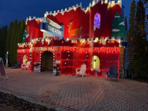 The Lake Theater transformed for Christmas to Santa's Workshop