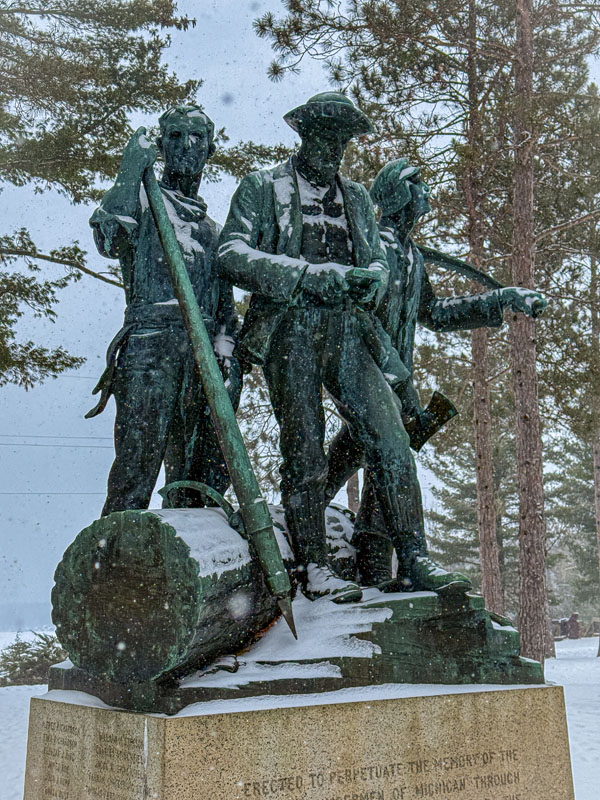 Lumberman's Monument in winter