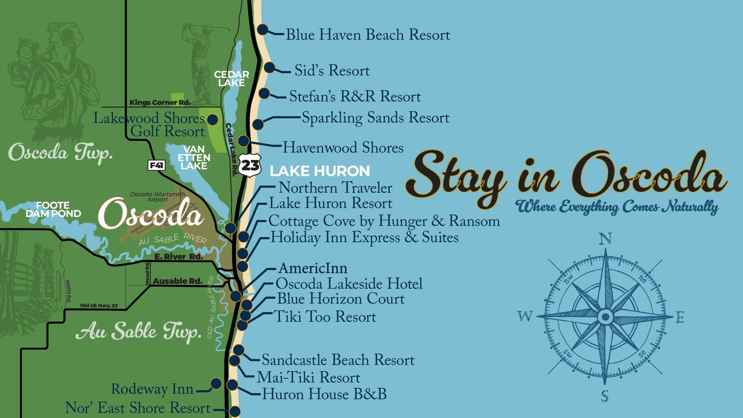 Oscoda map of lodging properties